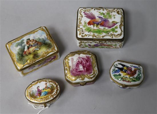 Five gilt metal mounted porcelain boxes